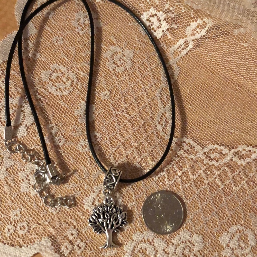 Tree Of Life Silver Color Necklace On a Black Cord - Picture 6 of 6